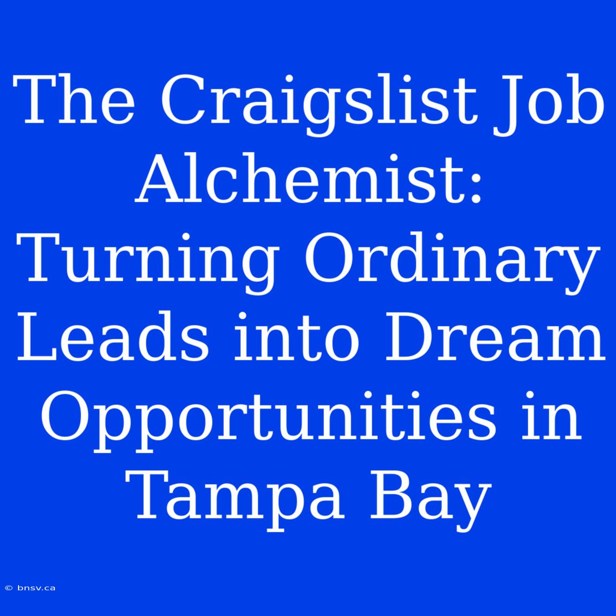 The Craigslist Job Alchemist: Turning Ordinary Leads Into Dream Opportunities In Tampa Bay