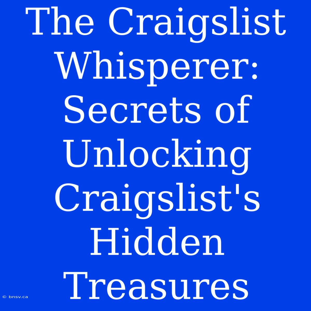 The Craigslist Whisperer: Secrets Of Unlocking Craigslist's Hidden Treasures