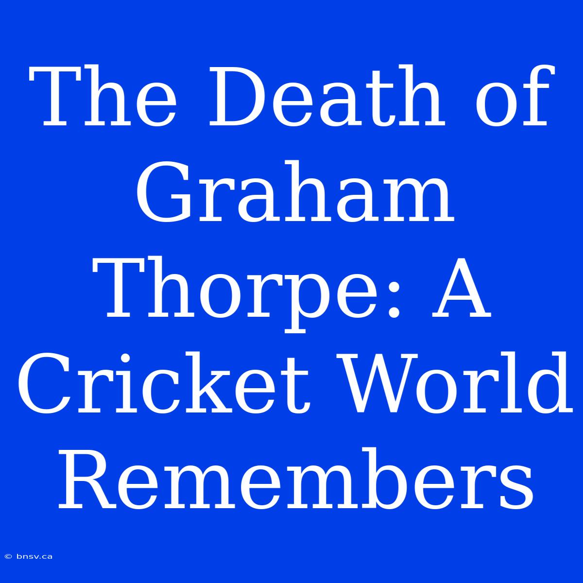 The Death Of Graham Thorpe: A Cricket World Remembers