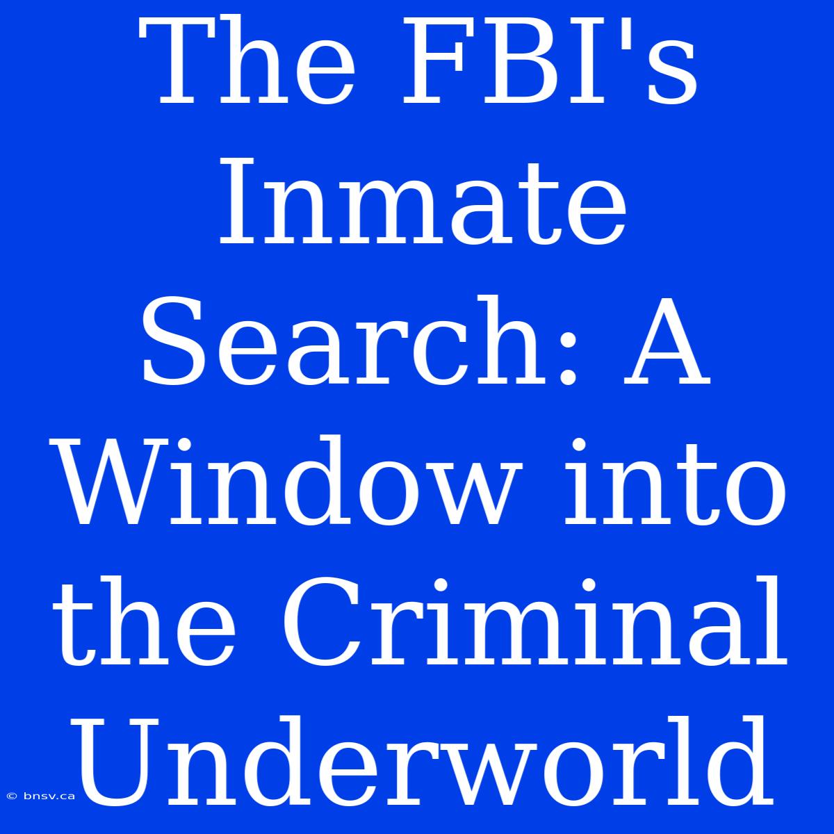 The FBI's Inmate Search: A Window Into The Criminal Underworld