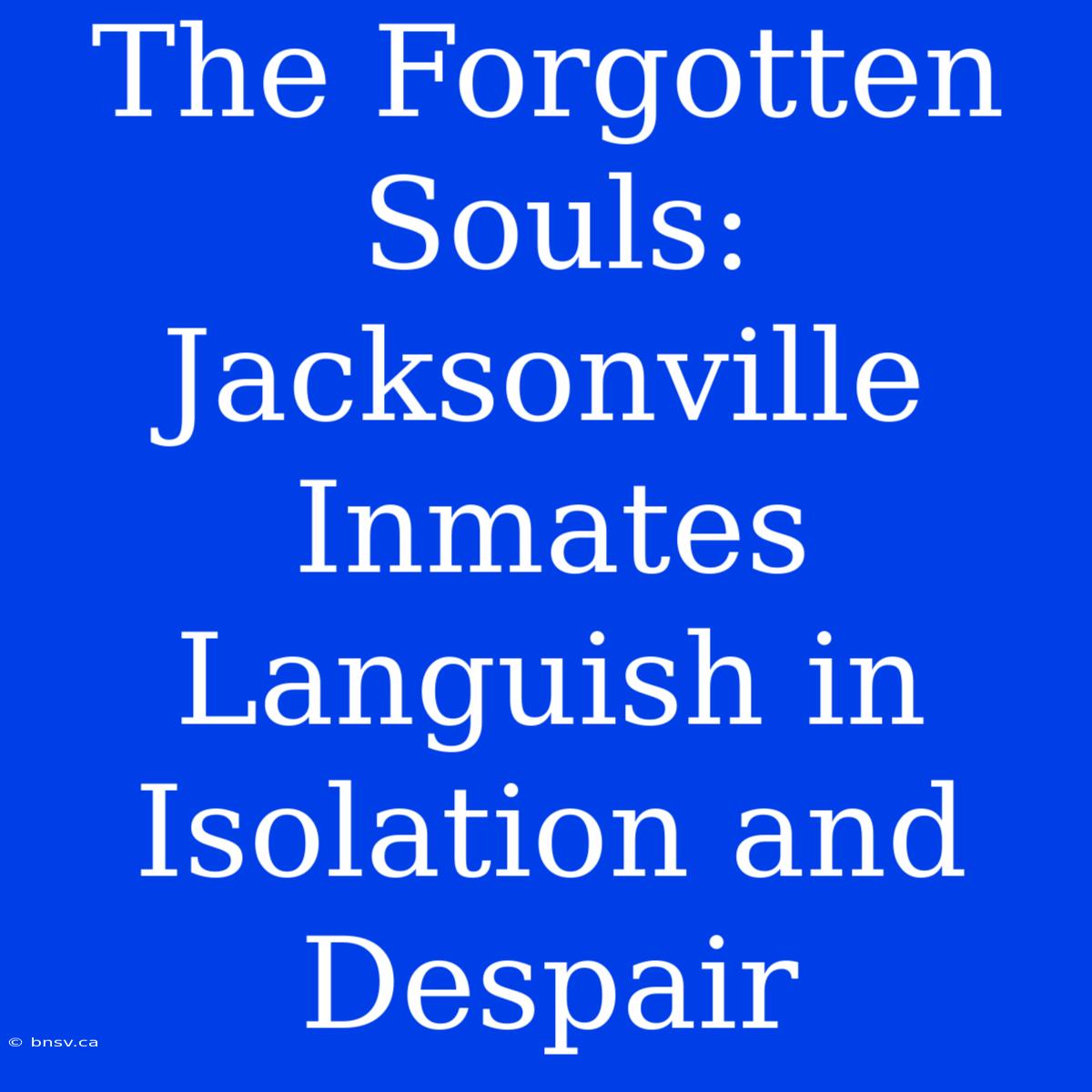 The Forgotten Souls: Jacksonville Inmates Languish In Isolation And Despair