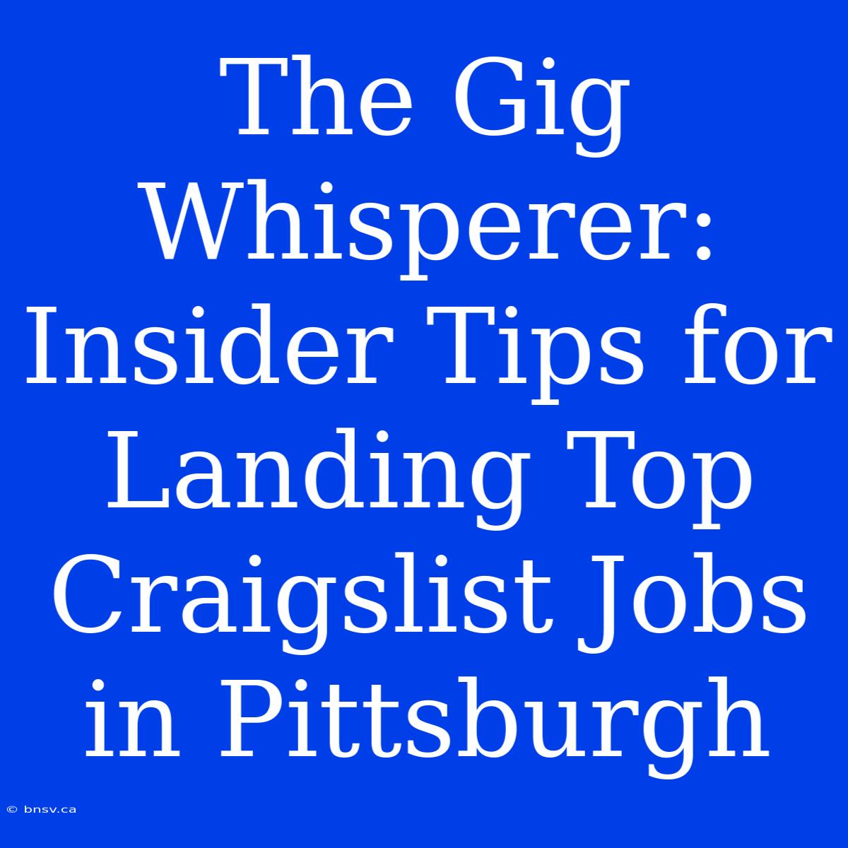 The Gig Whisperer: Insider Tips For Landing Top Craigslist Jobs In Pittsburgh