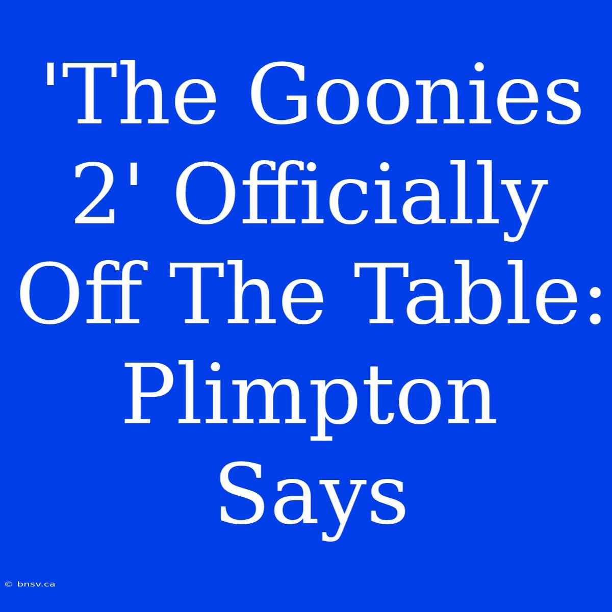 'The Goonies 2' Officially Off The Table: Plimpton Says