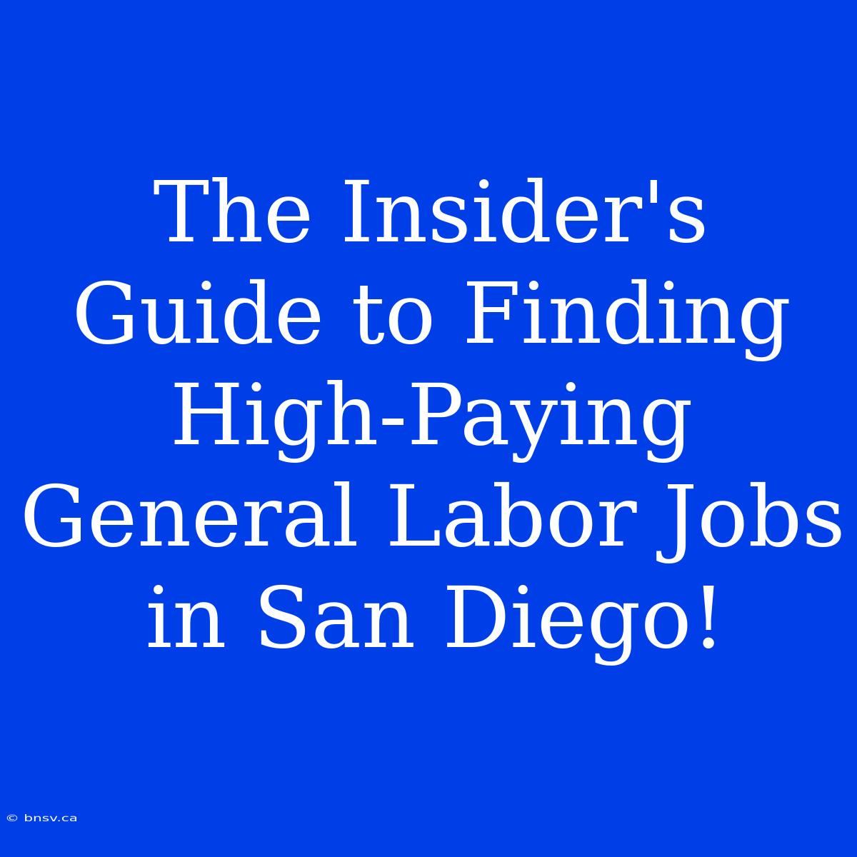 The Insider's Guide To Finding High-Paying General Labor Jobs In San Diego!