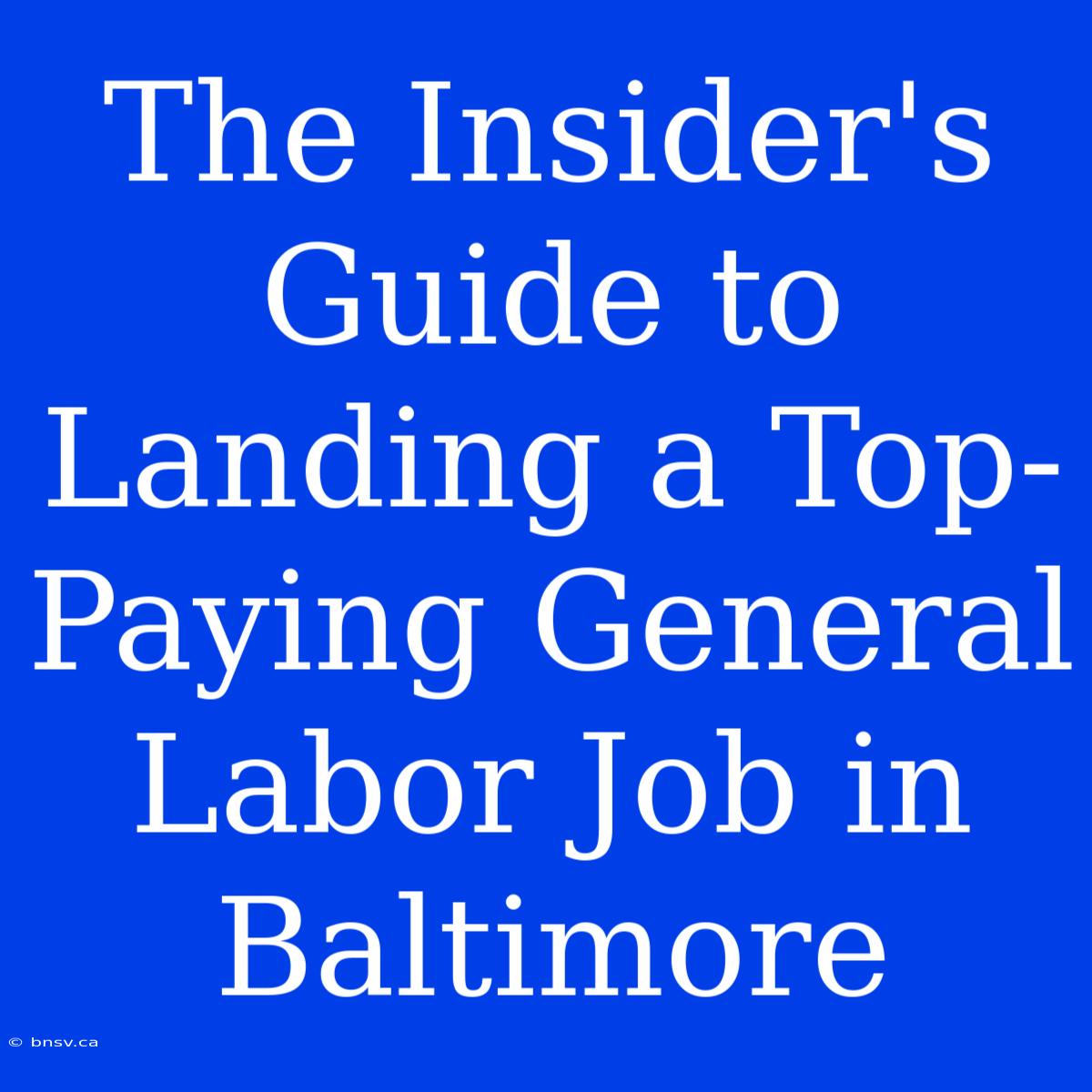 The Insider's Guide To Landing A Top-Paying General Labor Job In Baltimore