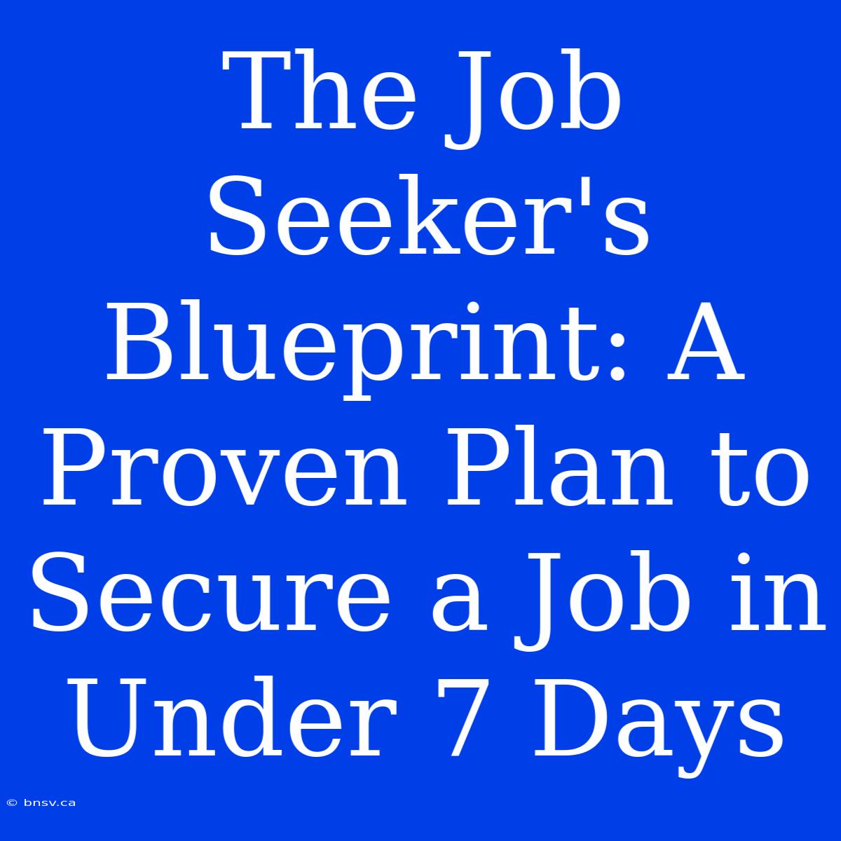 The Job Seeker's Blueprint: A Proven Plan To Secure A Job In Under 7 Days