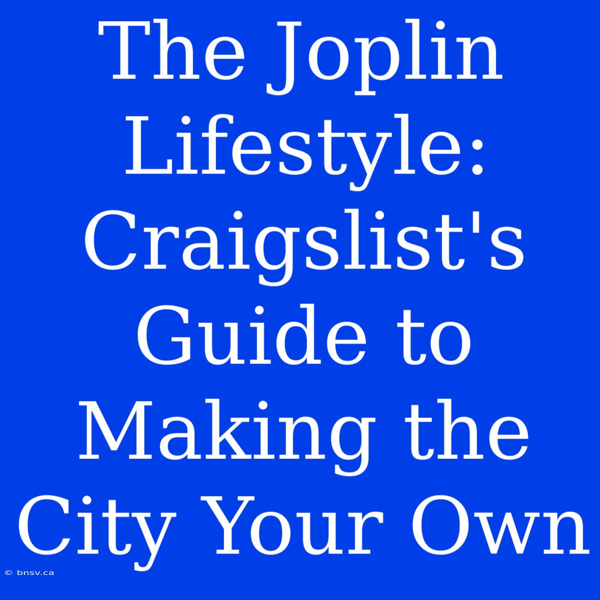 The Joplin Lifestyle: Craigslist's Guide To Making The City Your Own