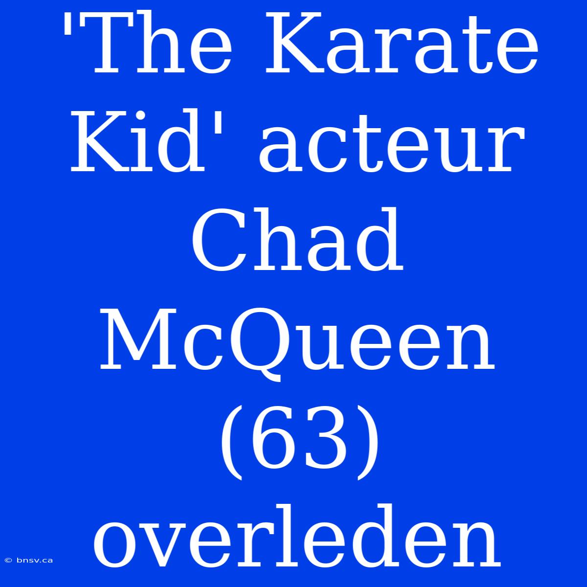 'The Karate Kid' Acteur Chad McQueen (63) Overleden