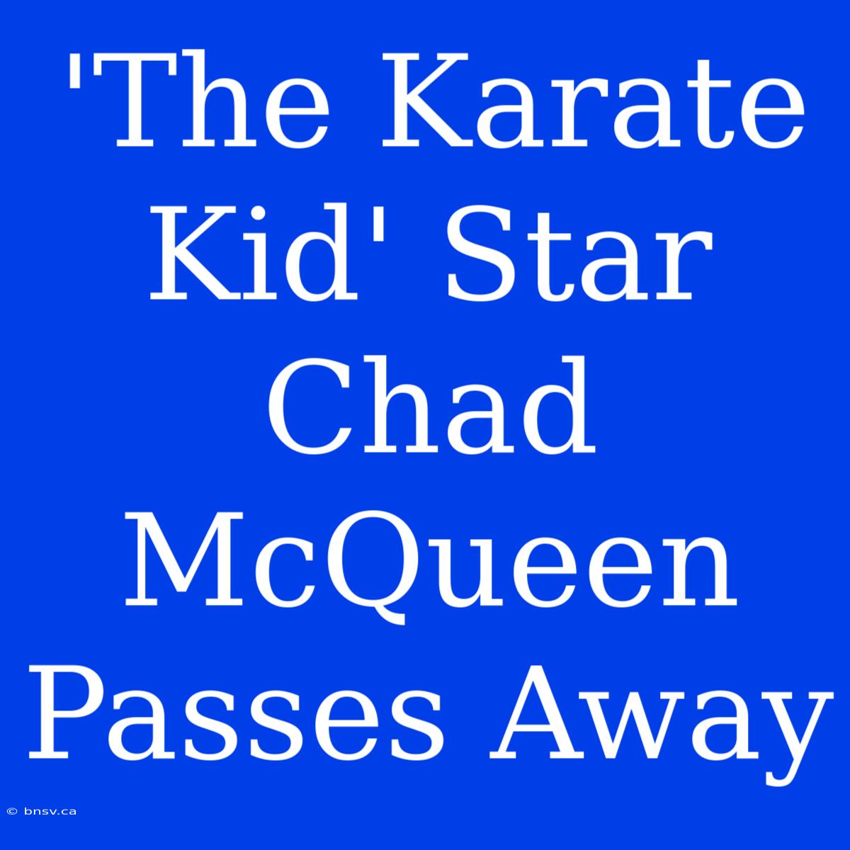 'The Karate Kid' Star Chad McQueen Passes Away