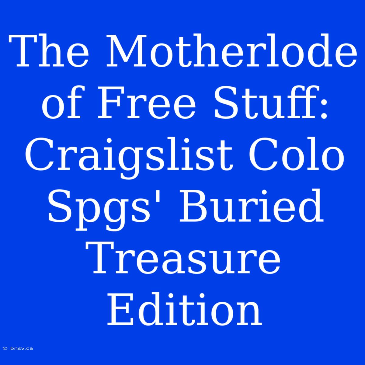 The Motherlode Of Free Stuff: Craigslist Colo Spgs' Buried Treasure Edition