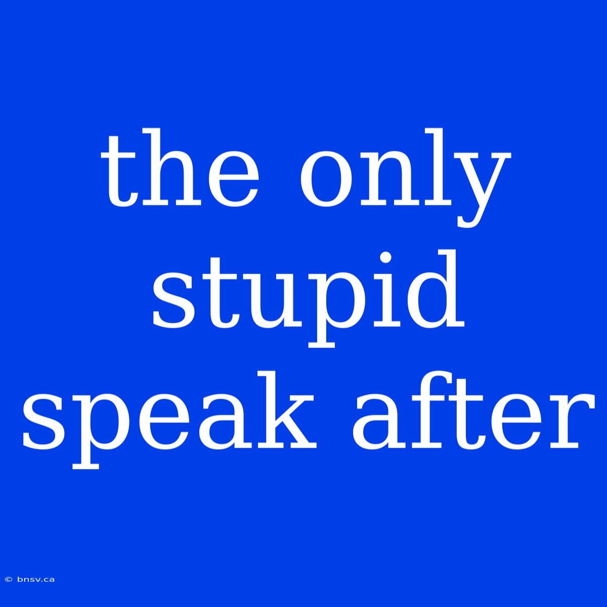 The Only Stupid Speak After