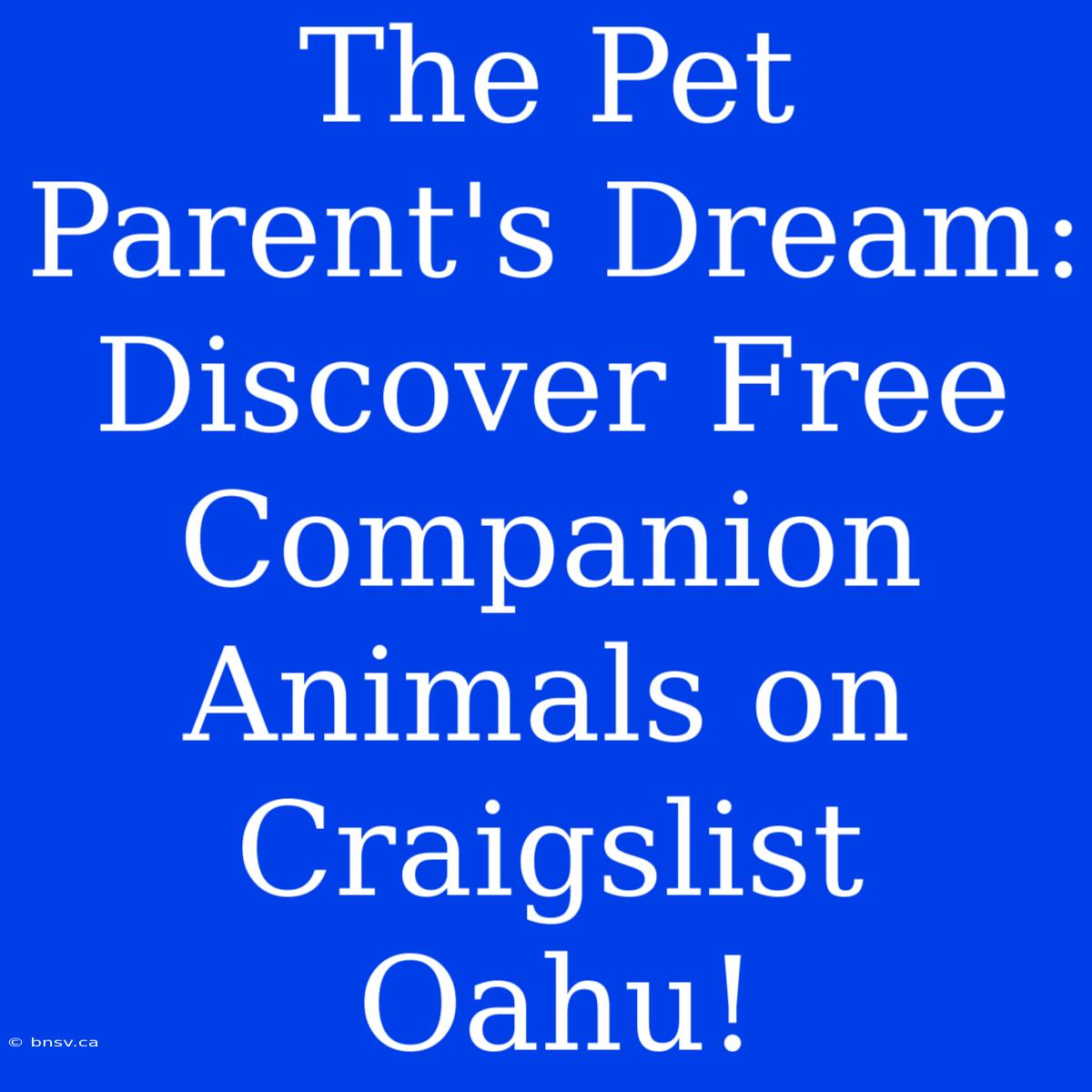 The Pet Parent's Dream: Discover Free Companion Animals On Craigslist Oahu!