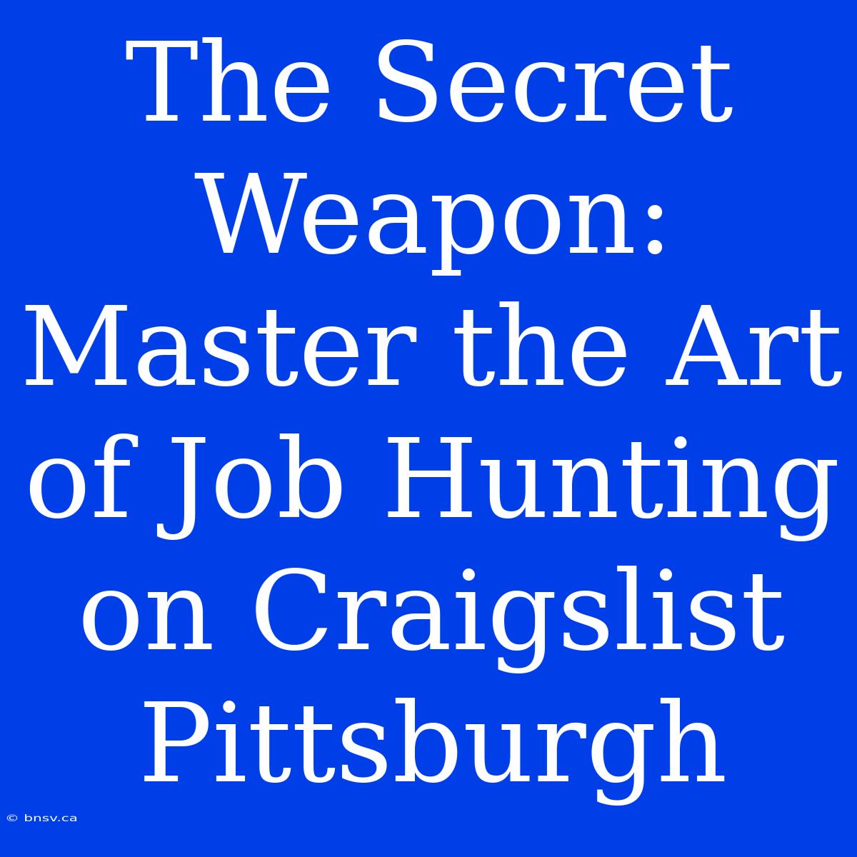 The Secret Weapon: Master The Art Of Job Hunting On Craigslist Pittsburgh