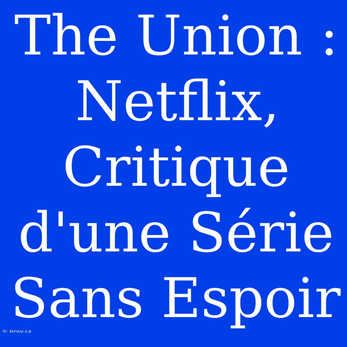 The Union : Netflix, Critique D'une Série Sans Espoir