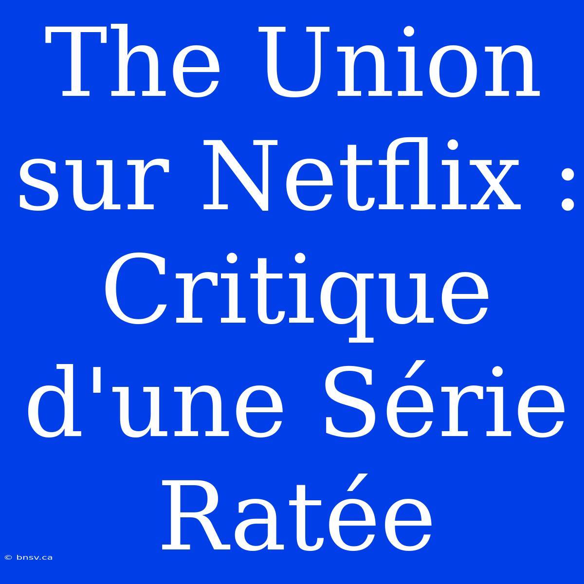 The Union Sur Netflix : Critique D'une Série Ratée