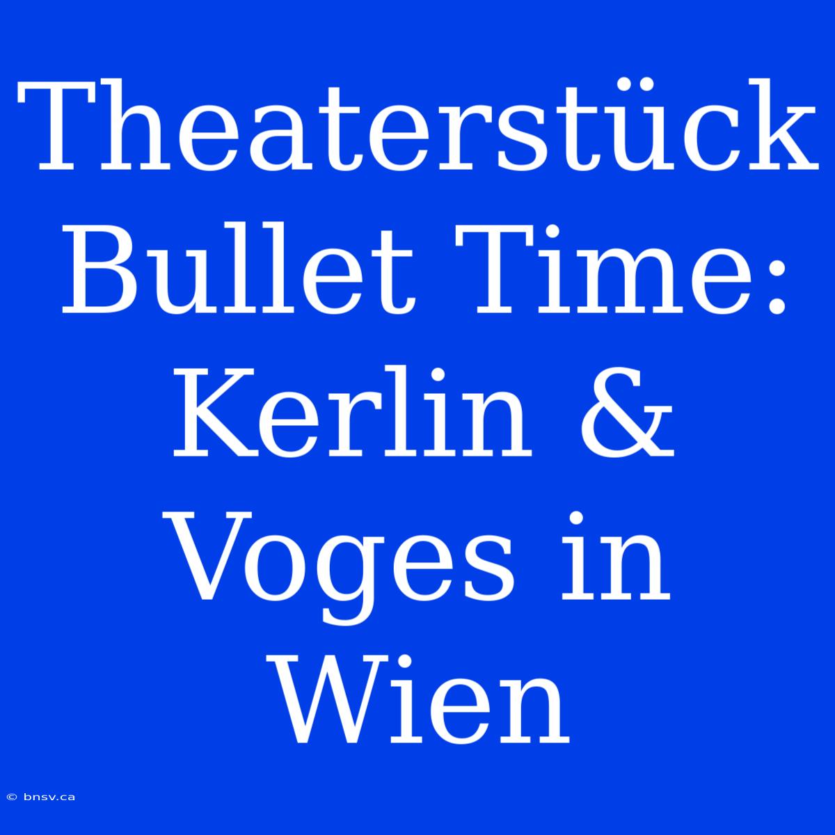 Theaterstück Bullet Time: Kerlin & Voges In Wien