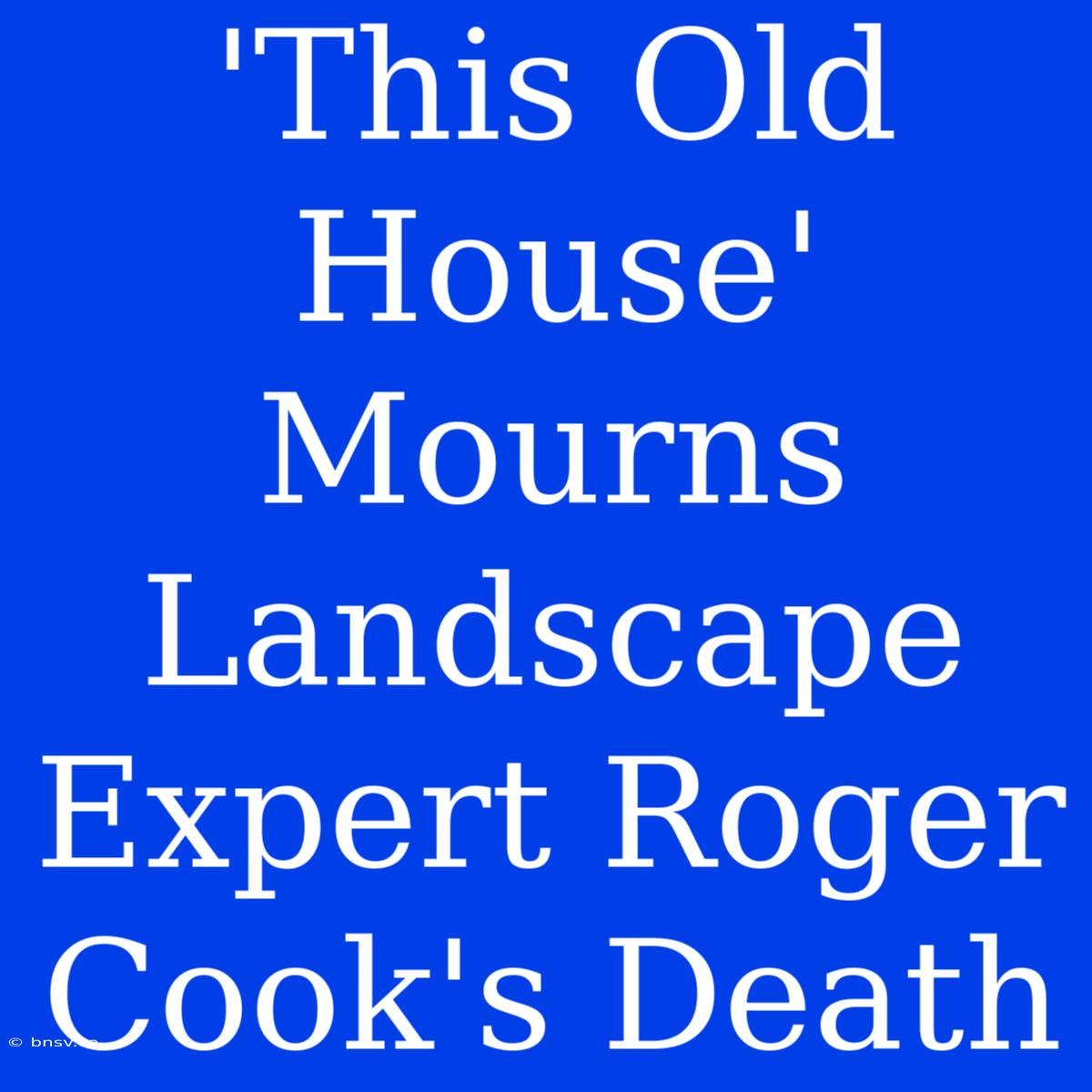 'This Old House' Mourns Landscape Expert Roger Cook's Death