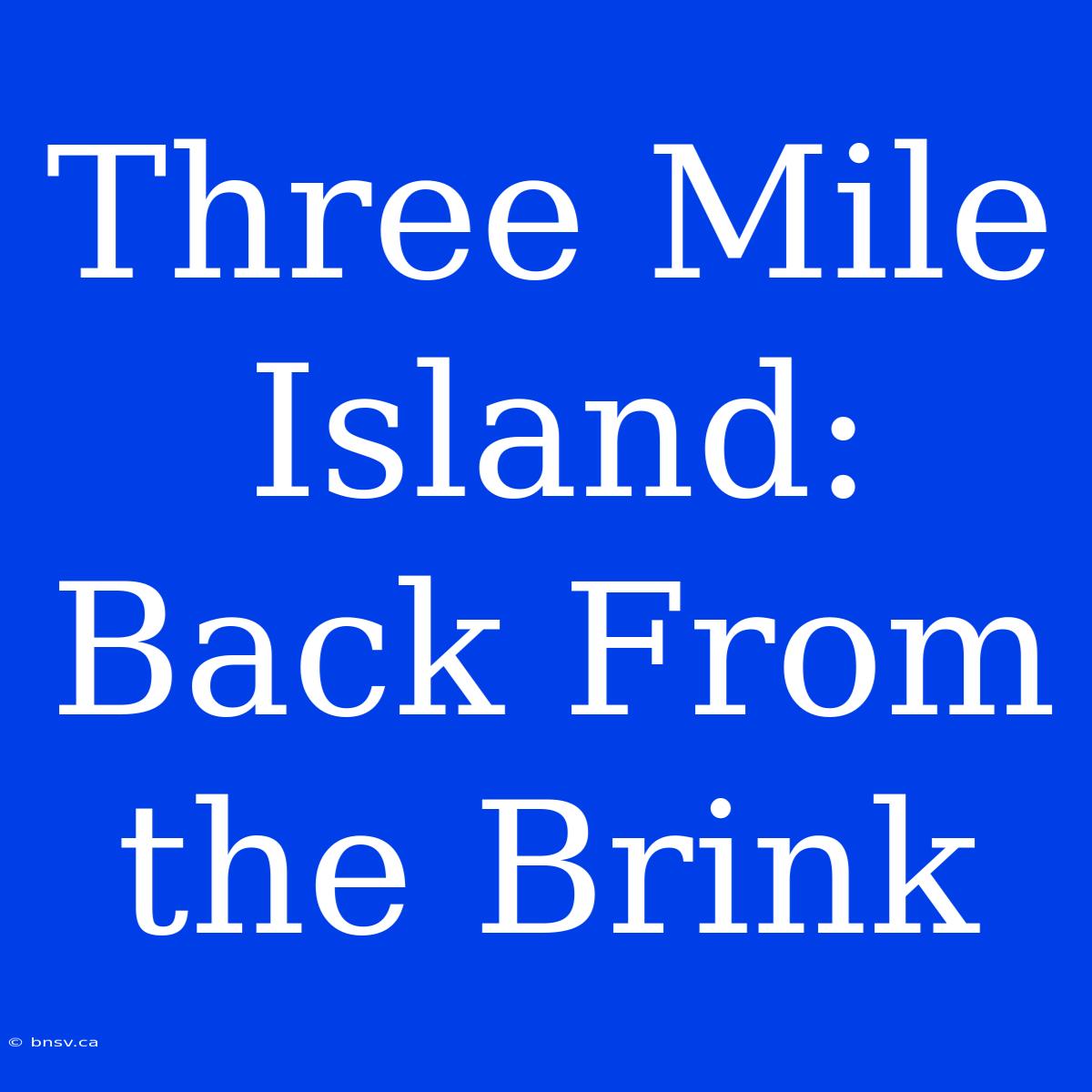 Three Mile Island: Back From The Brink