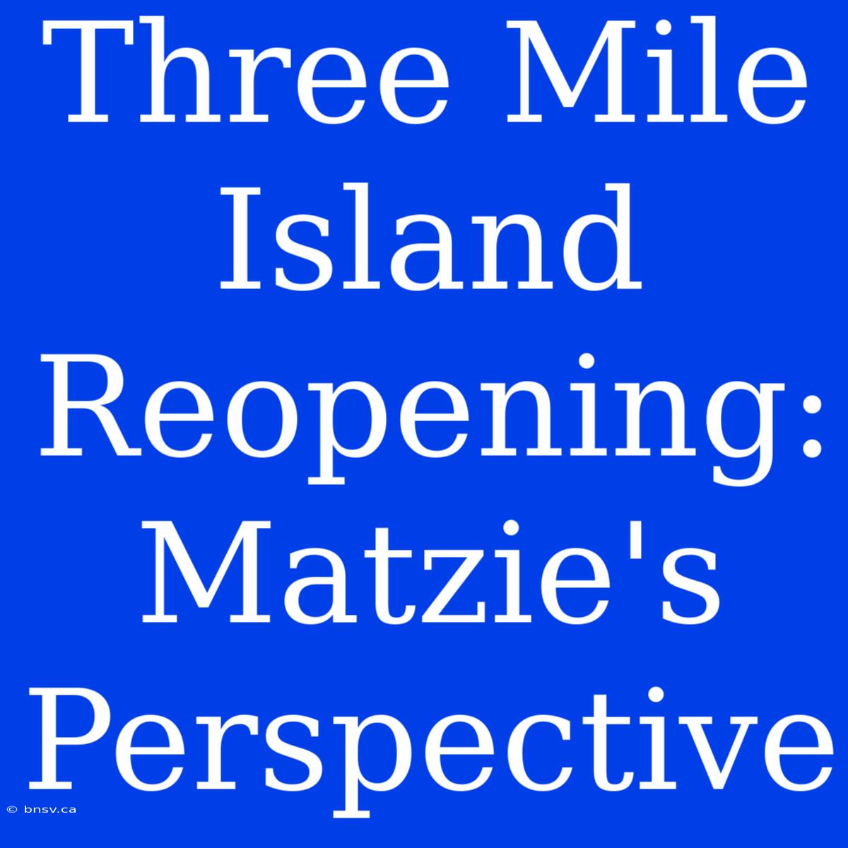 Three Mile Island Reopening: Matzie's Perspective