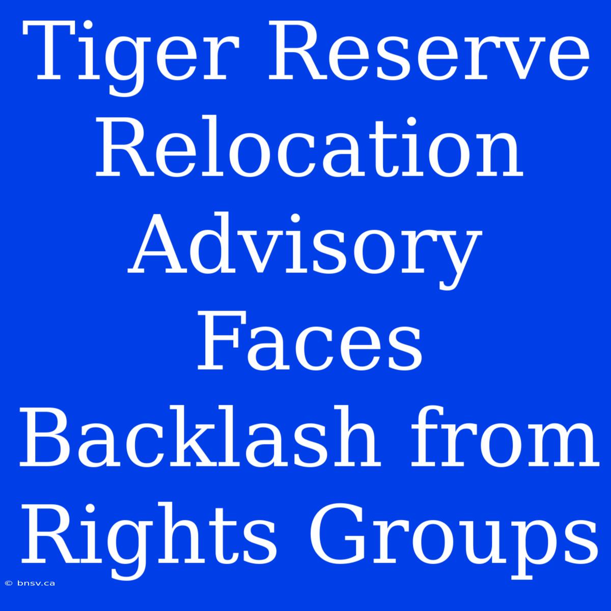 Tiger Reserve Relocation Advisory Faces Backlash From Rights Groups