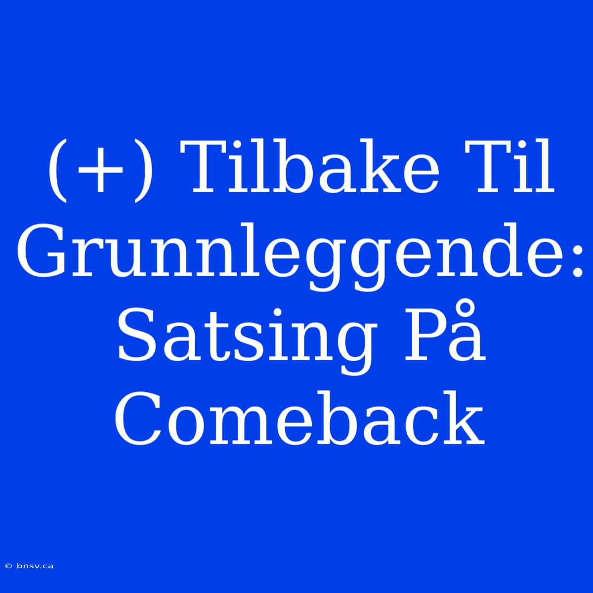 (+) Tilbake Til Grunnleggende: Satsing På Comeback