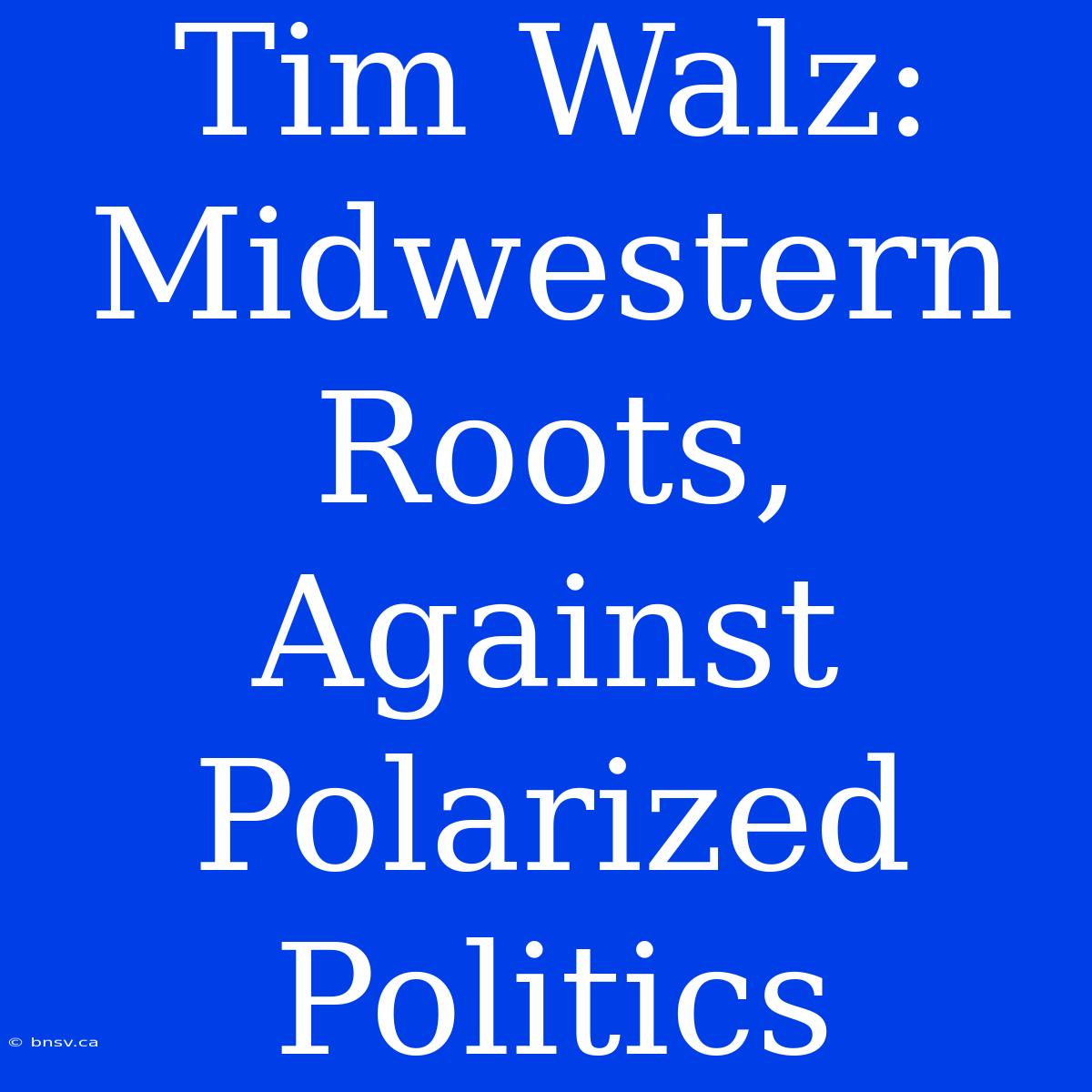 Tim Walz: Midwestern Roots,  Against Polarized Politics