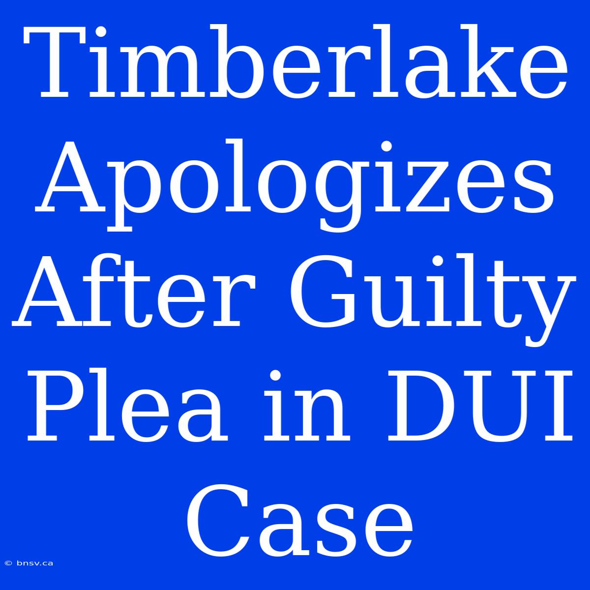 Timberlake Apologizes After Guilty Plea In DUI Case