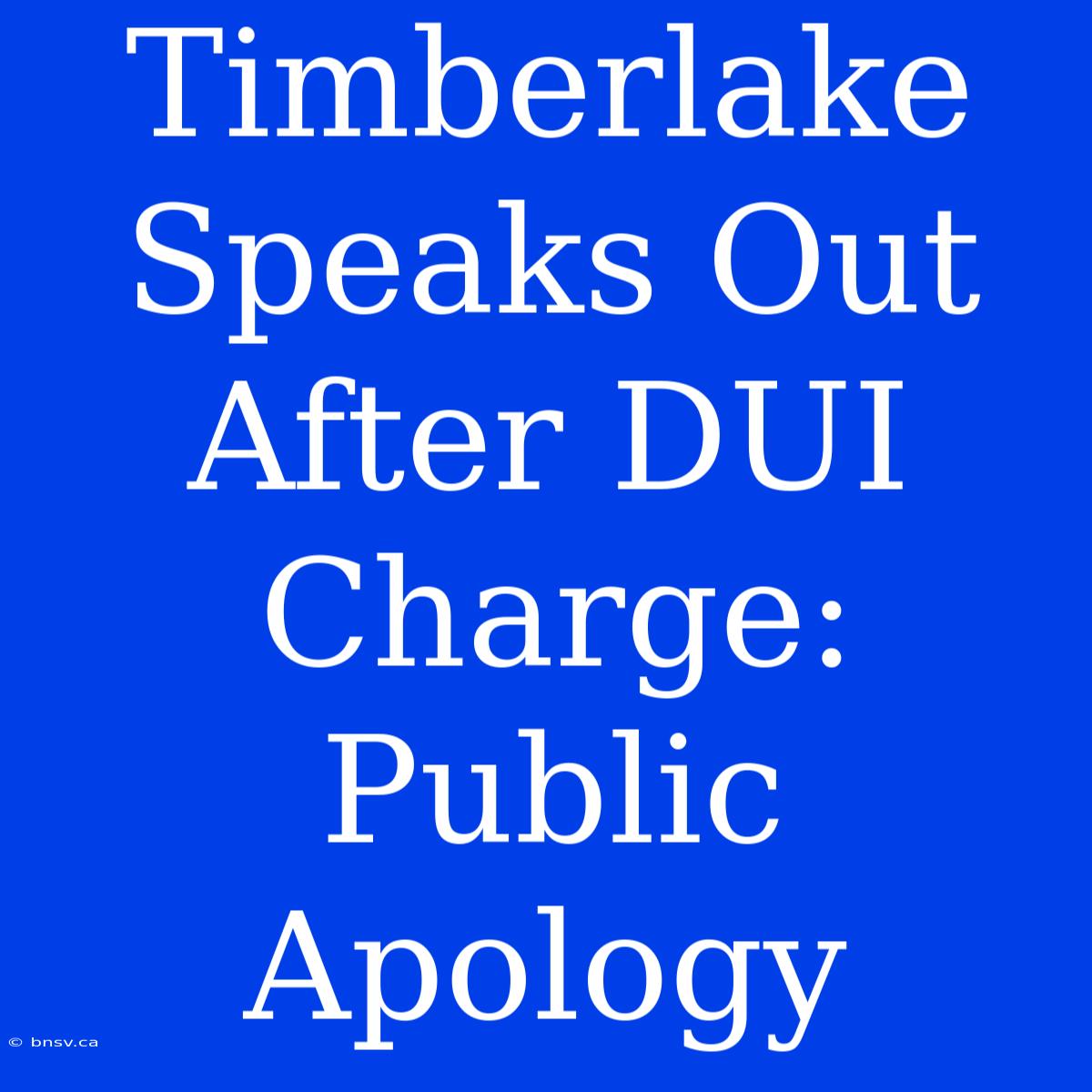 Timberlake Speaks Out After DUI Charge: Public Apology