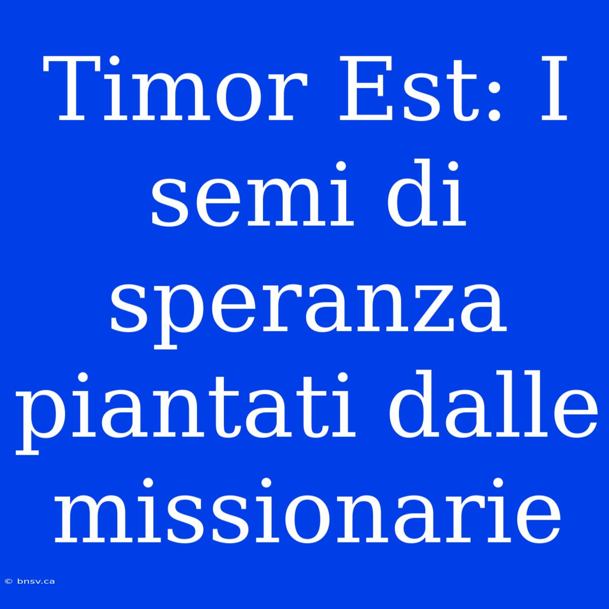 Timor Est: I Semi Di Speranza Piantati Dalle Missionarie