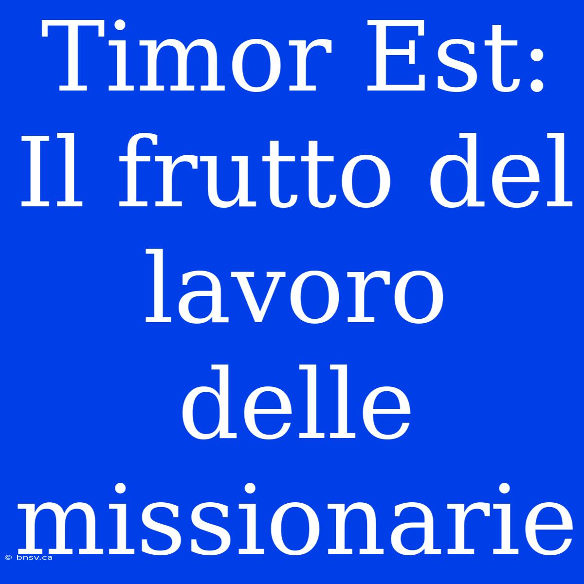 Timor Est: Il Frutto Del Lavoro Delle Missionarie