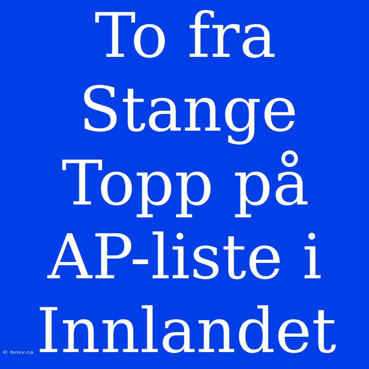 To Fra Stange Topp På AP-liste I Innlandet