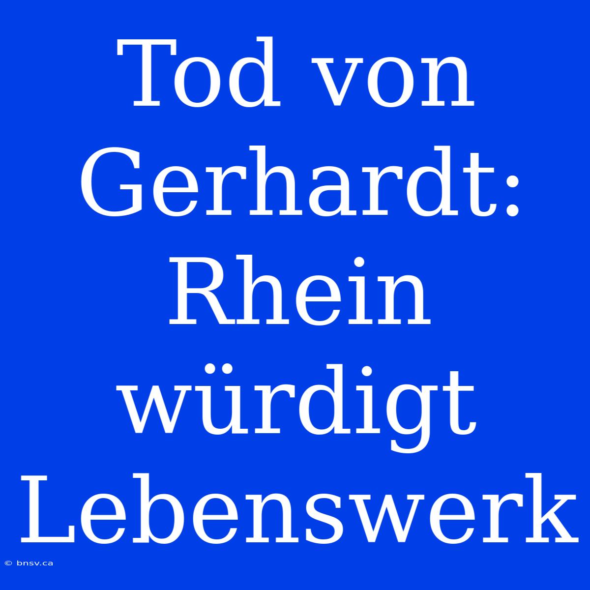 Tod Von Gerhardt: Rhein Würdigt Lebenswerk