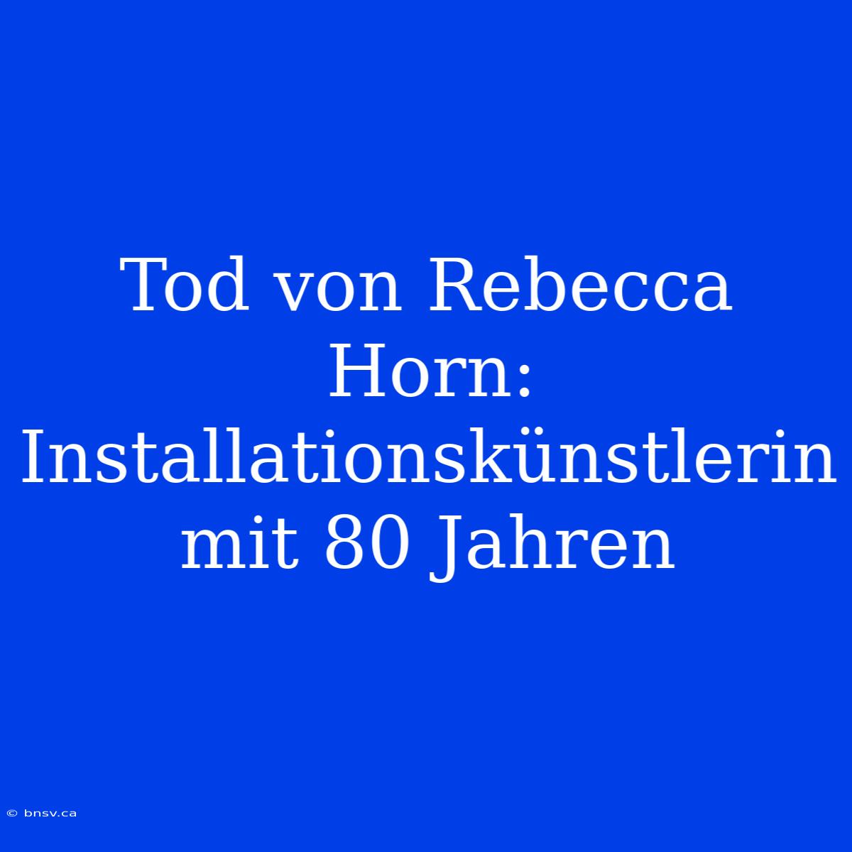 Tod Von Rebecca Horn: Installationskünstlerin Mit 80 Jahren