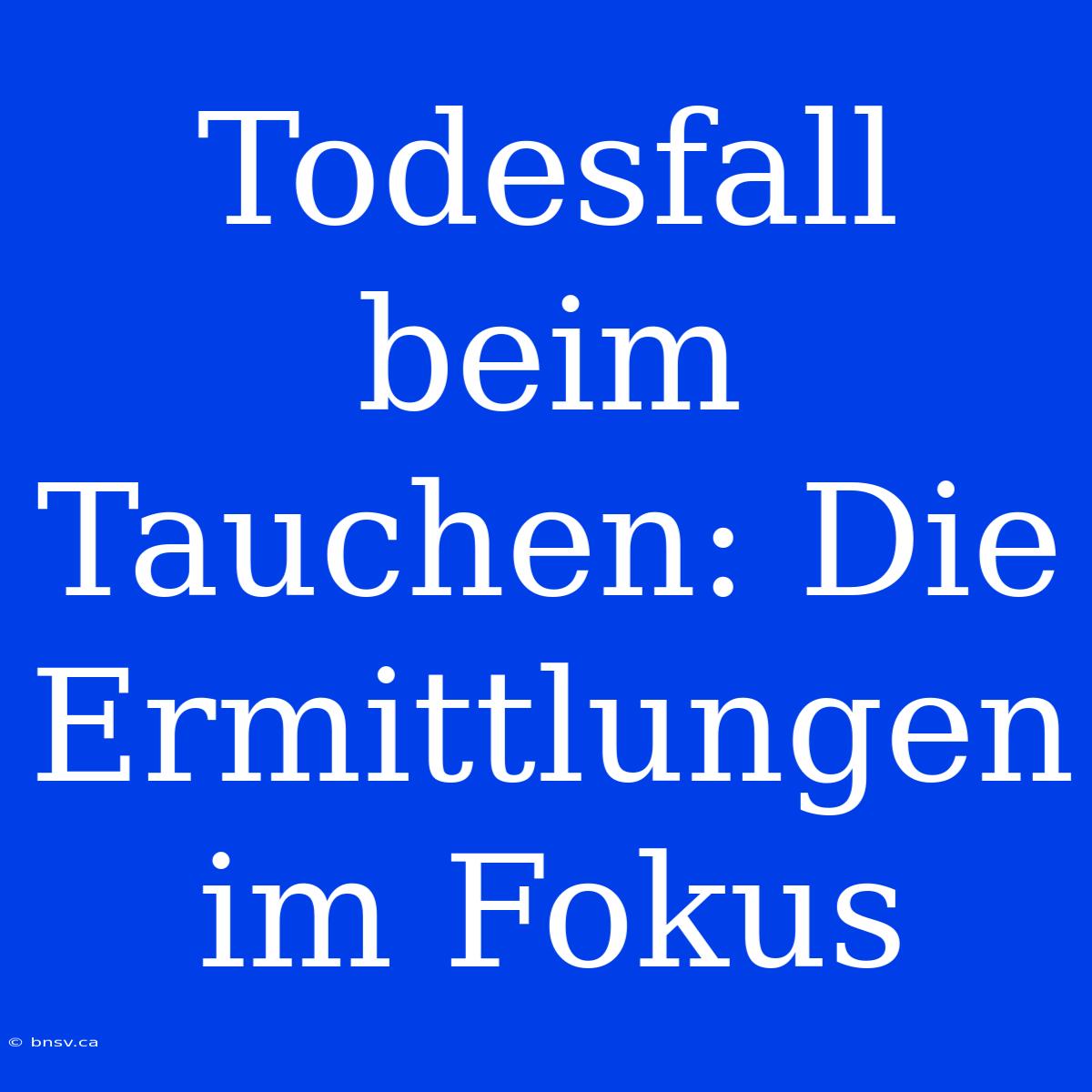 Todesfall Beim Tauchen: Die Ermittlungen Im Fokus