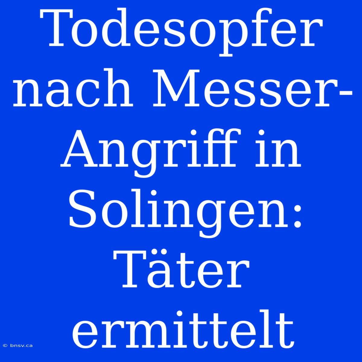 Todesopfer Nach Messer-Angriff In Solingen: Täter Ermittelt