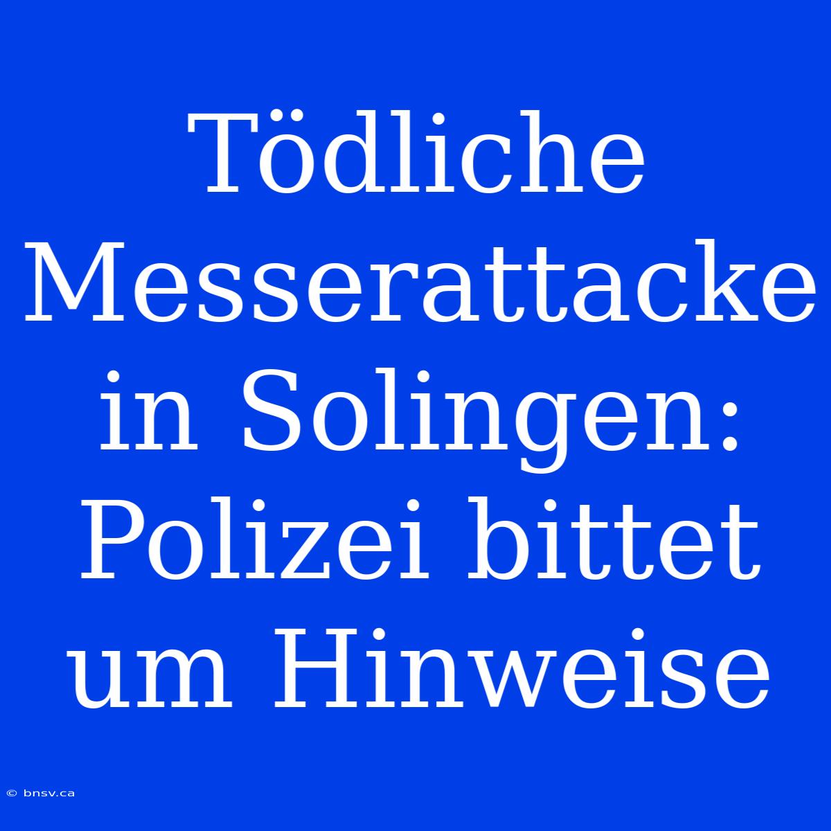 Tödliche Messerattacke In Solingen: Polizei Bittet Um Hinweise