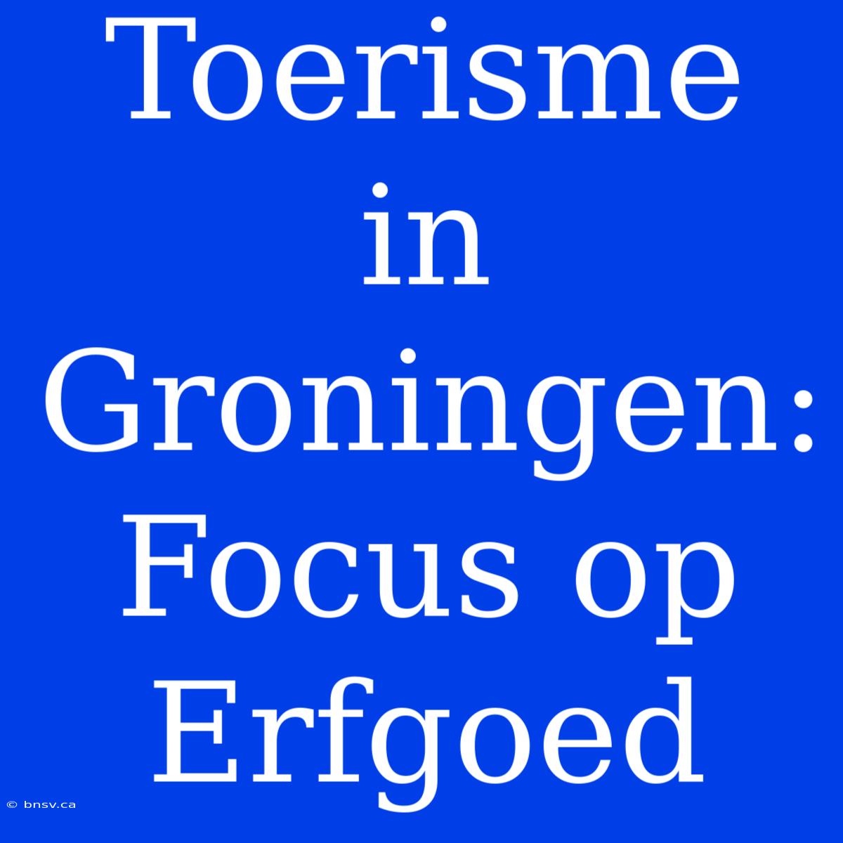 Toerisme In Groningen: Focus Op Erfgoed