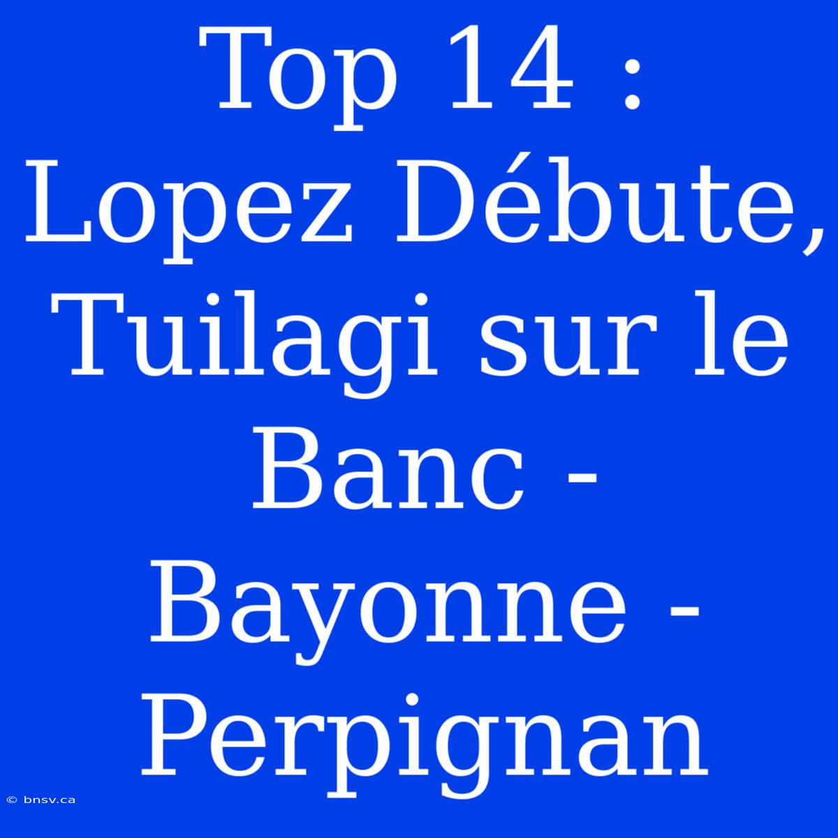 Top 14 : Lopez Débute, Tuilagi Sur Le Banc - Bayonne - Perpignan