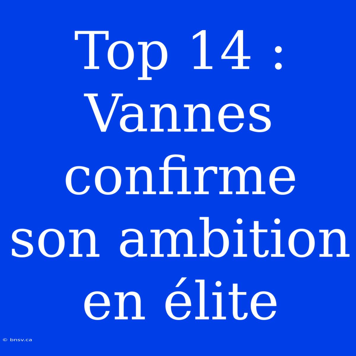 Top 14 : Vannes Confirme Son Ambition En Élite