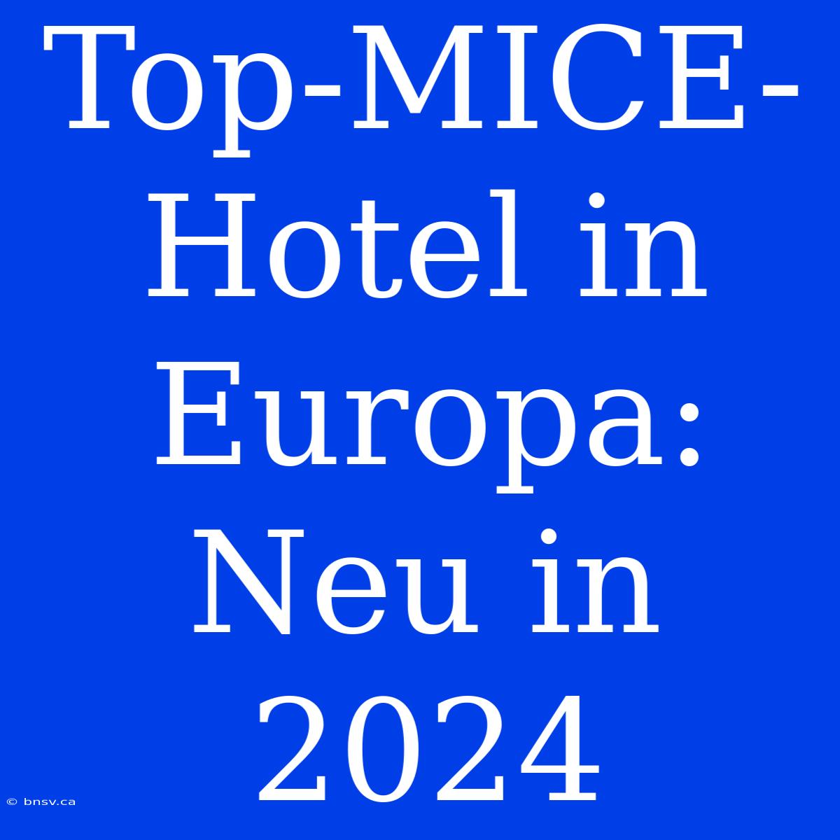 Top-MICE-Hotel In Europa: Neu In 2024