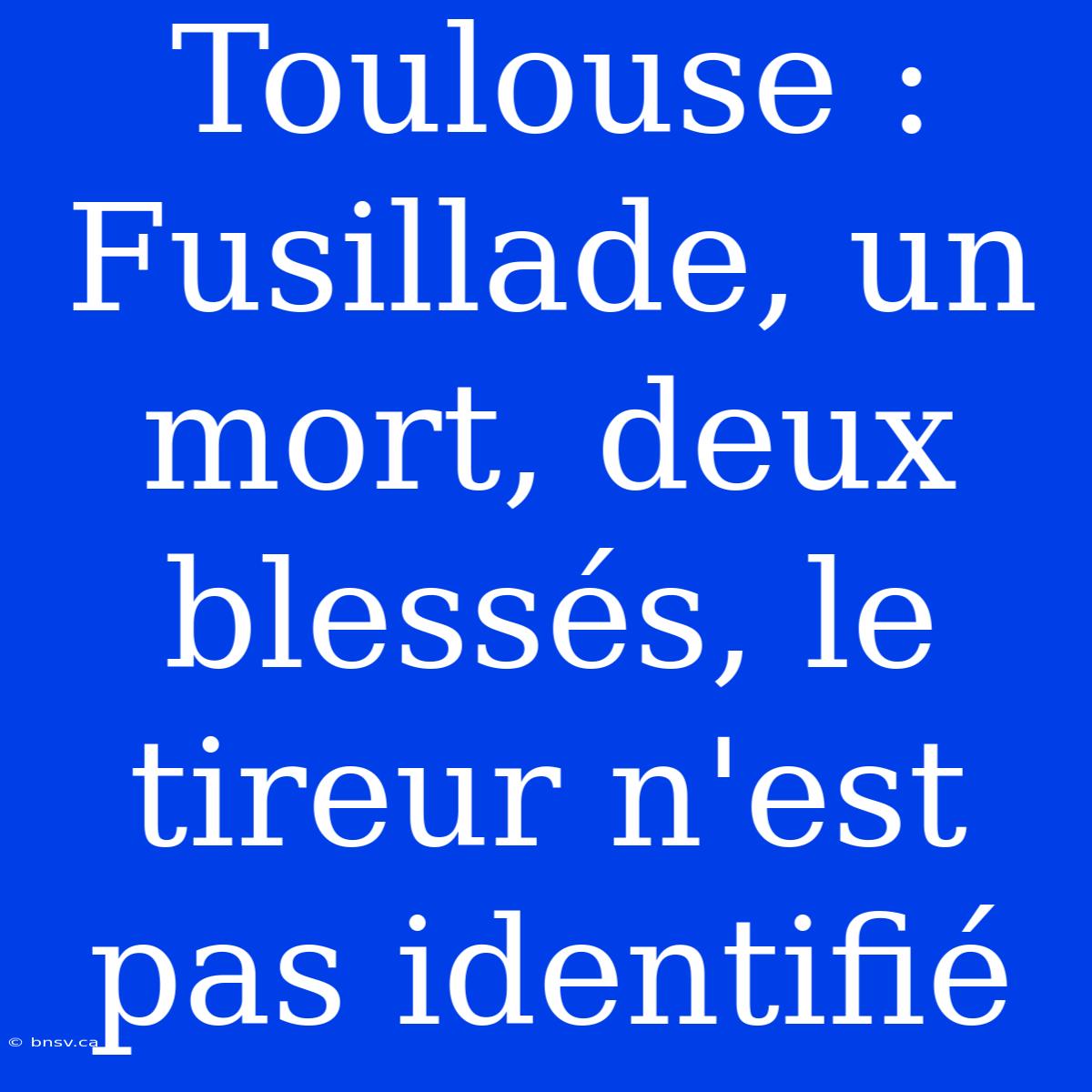 Toulouse : Fusillade, Un Mort, Deux Blessés, Le Tireur N'est Pas Identifié