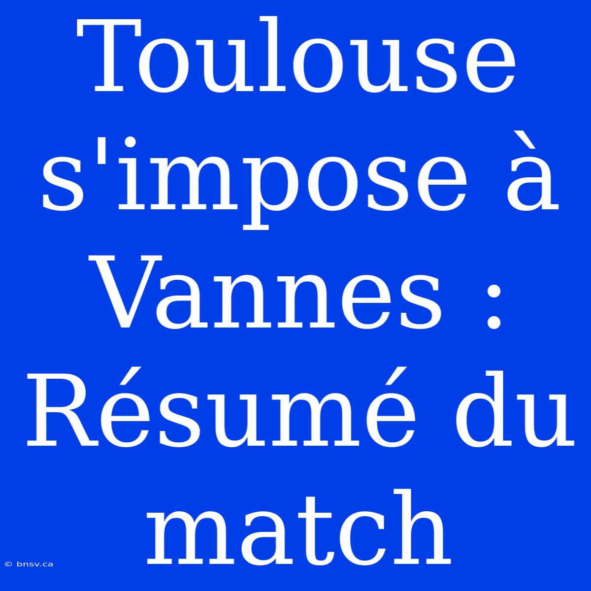 Toulouse S'impose À Vannes : Résumé Du Match