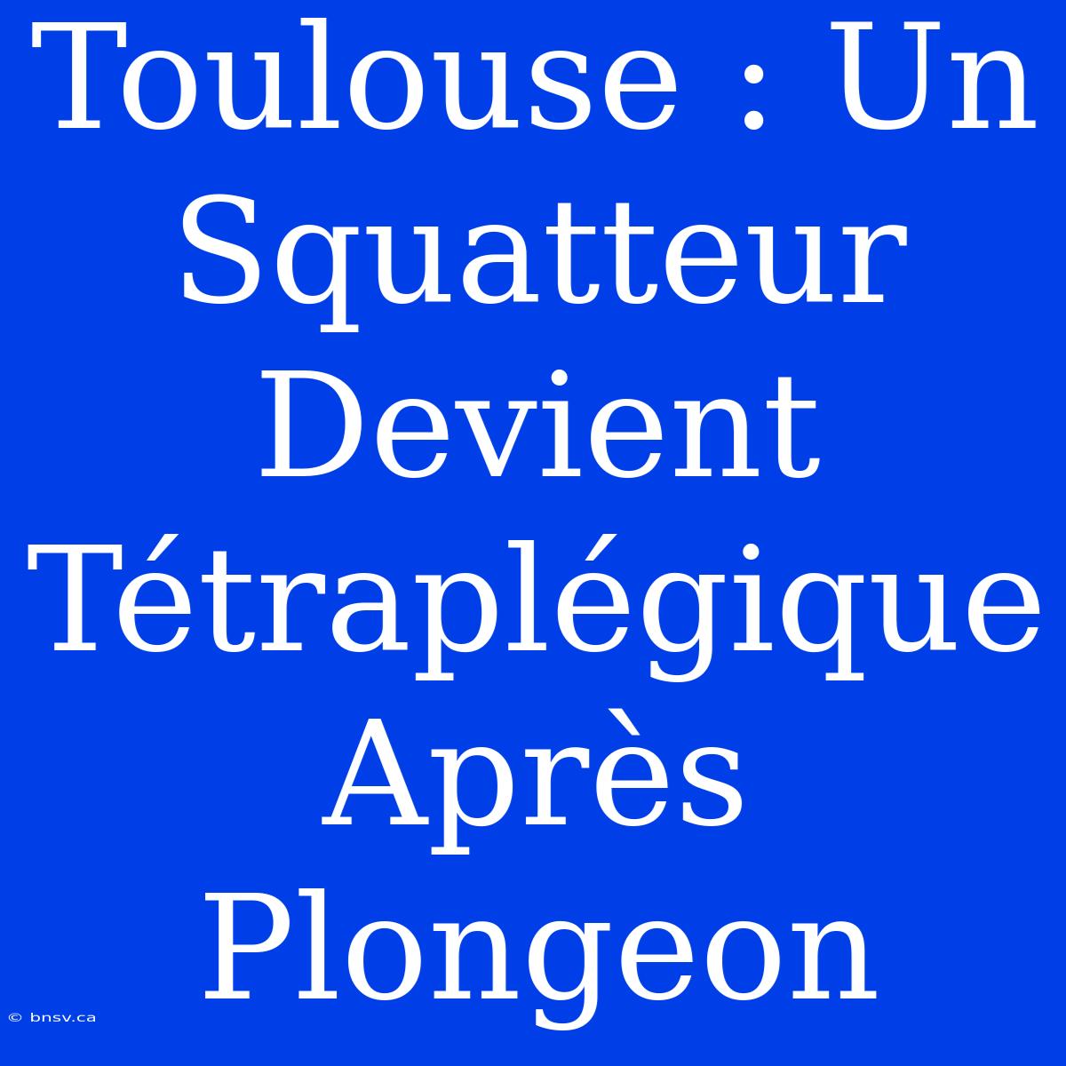 Toulouse : Un Squatteur Devient Tétraplégique Après Plongeon