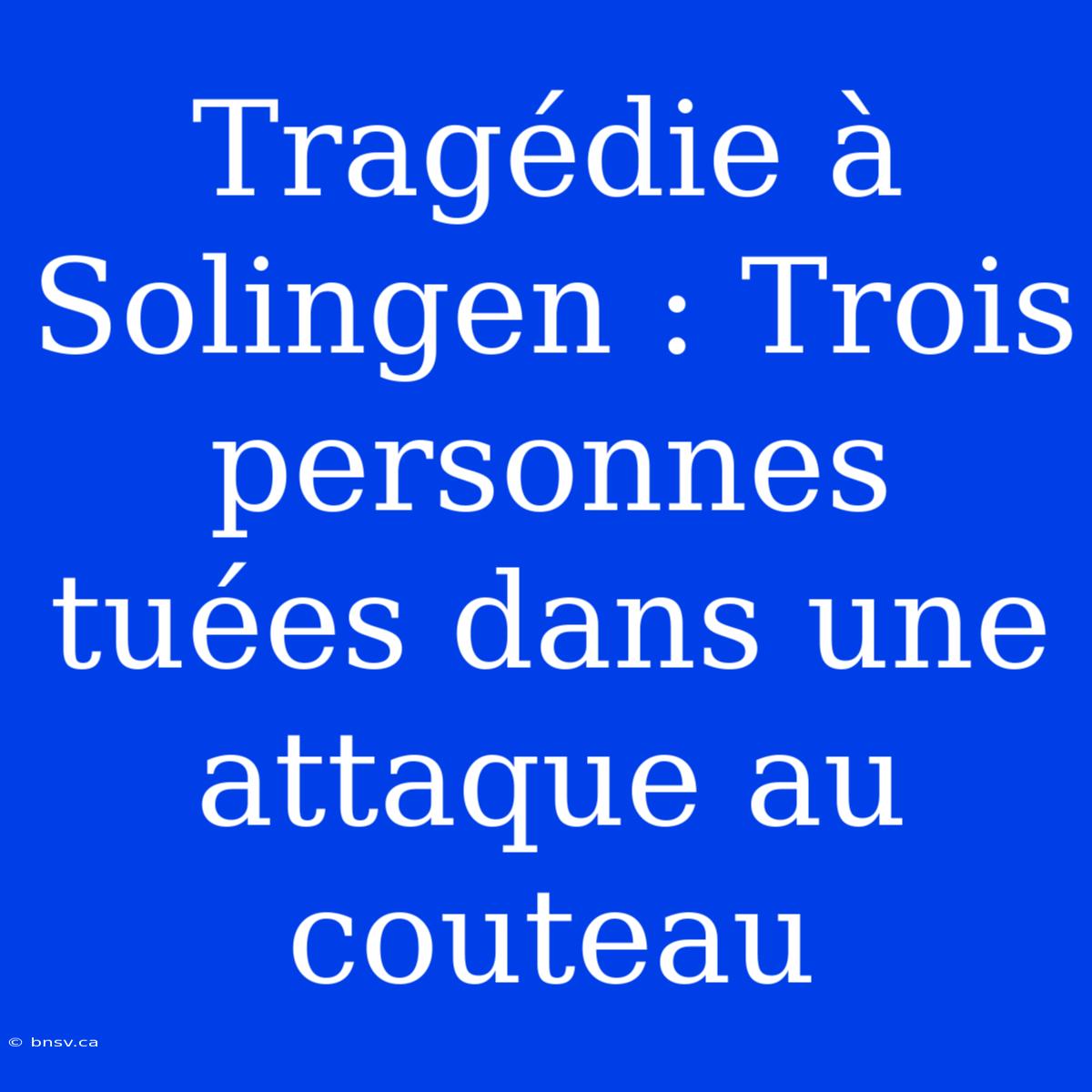 Tragédie À Solingen : Trois Personnes Tuées Dans Une Attaque Au Couteau