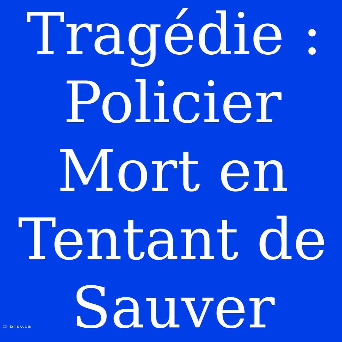 Tragédie : Policier Mort En Tentant De Sauver