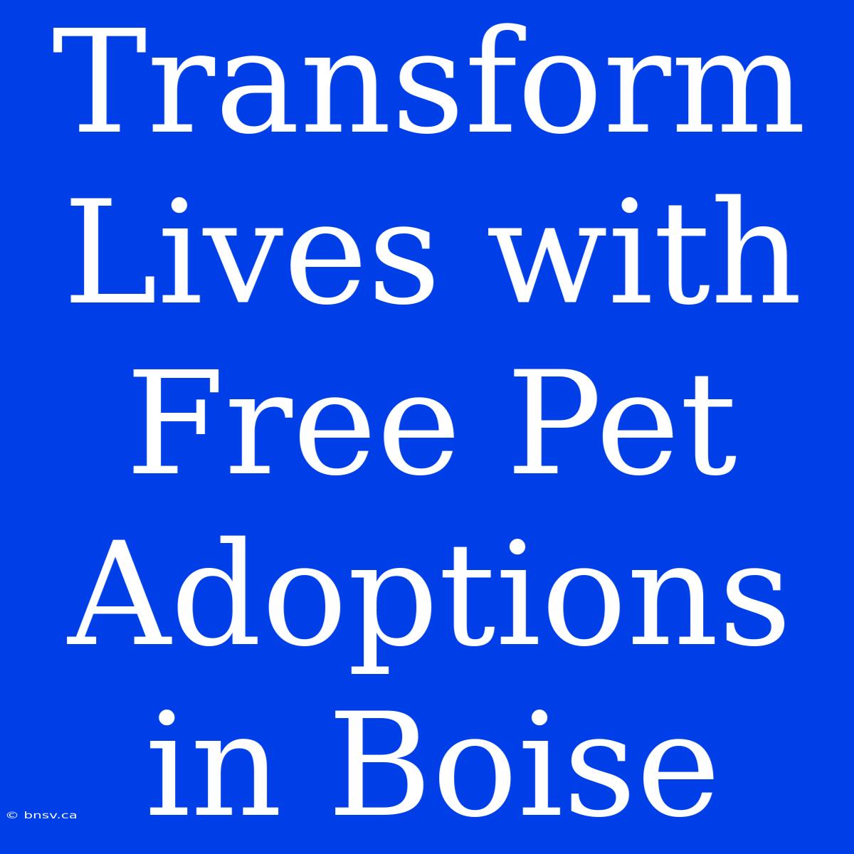 Transform Lives With Free Pet Adoptions In Boise