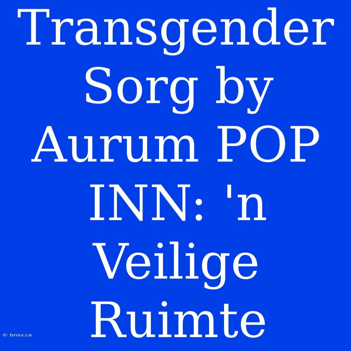 Transgender Sorg By Aurum POP INN: 'n Veilige Ruimte