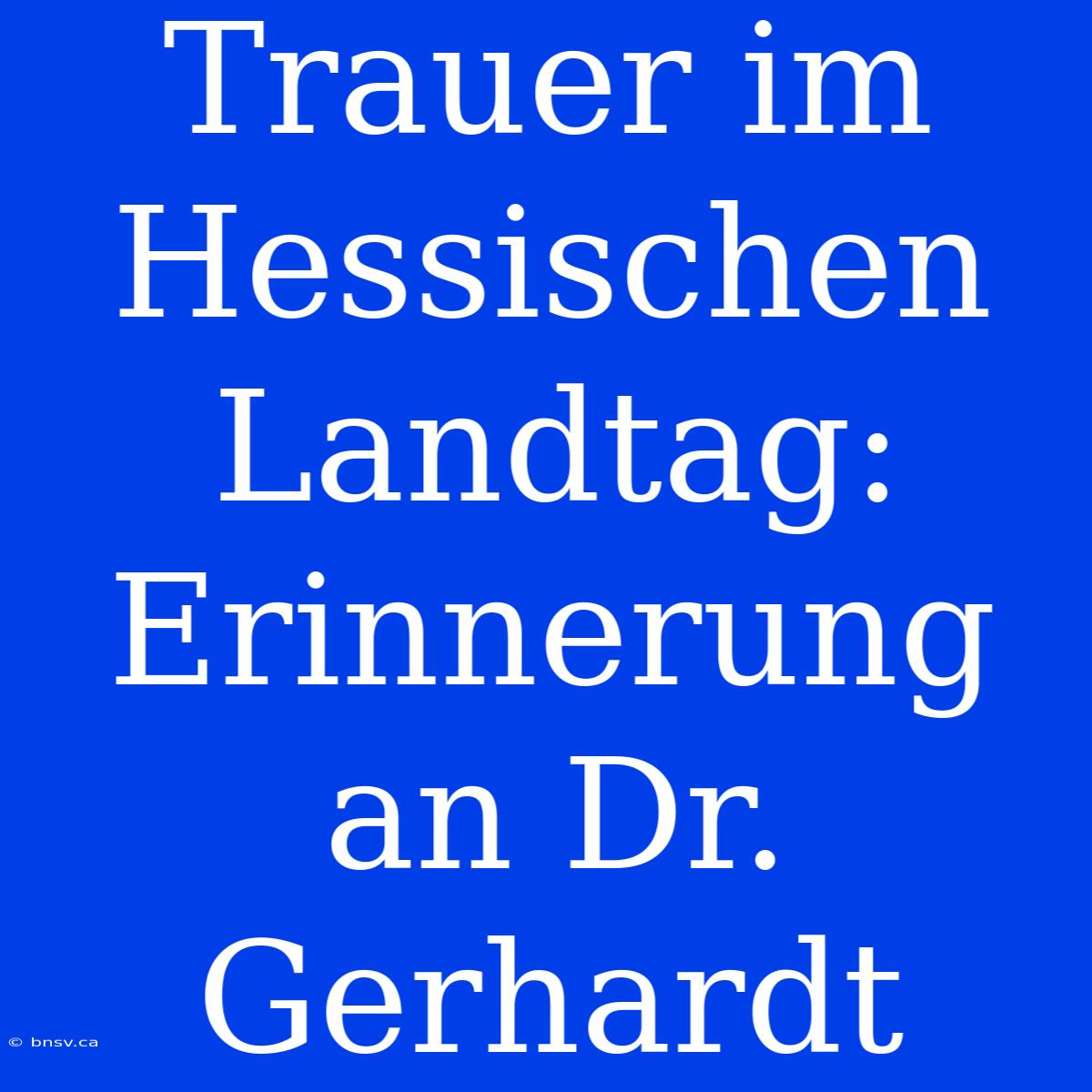 Trauer Im Hessischen Landtag: Erinnerung An Dr. Gerhardt