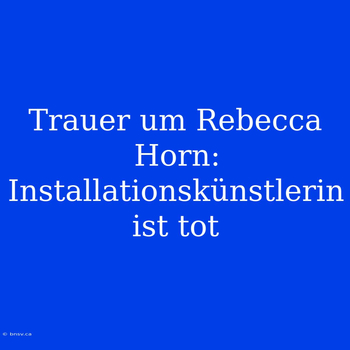 Trauer Um Rebecca Horn: Installationskünstlerin Ist Tot