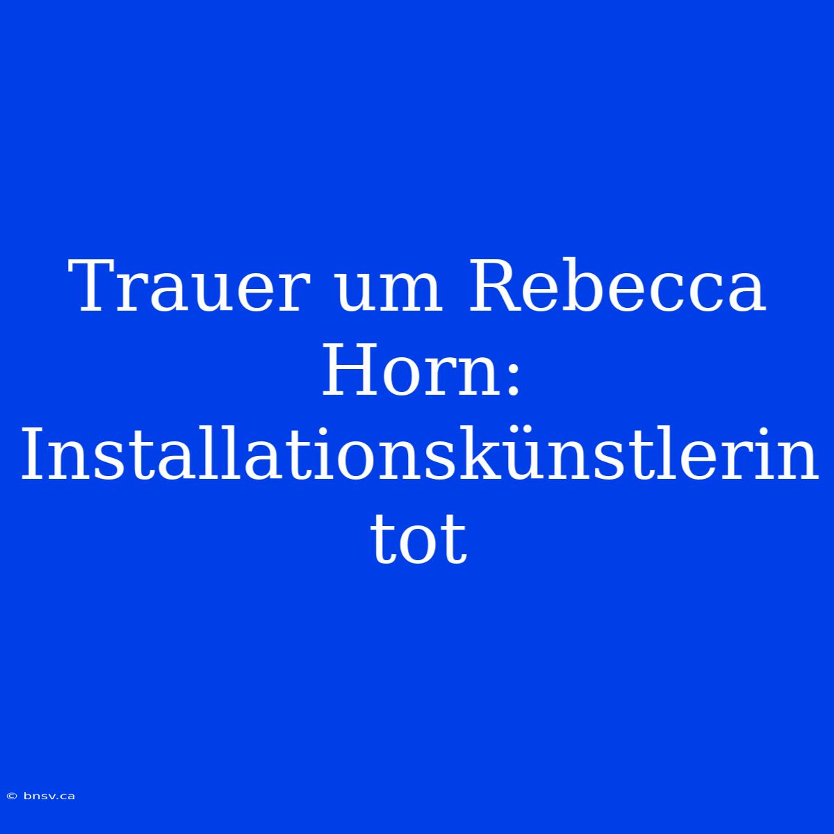 Trauer Um Rebecca Horn: Installationskünstlerin Tot